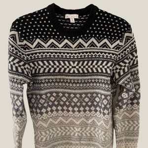 SALE XS GAP WOOL BLACK GREY WHITE FAIR ISLE CREWNECK SWEATER